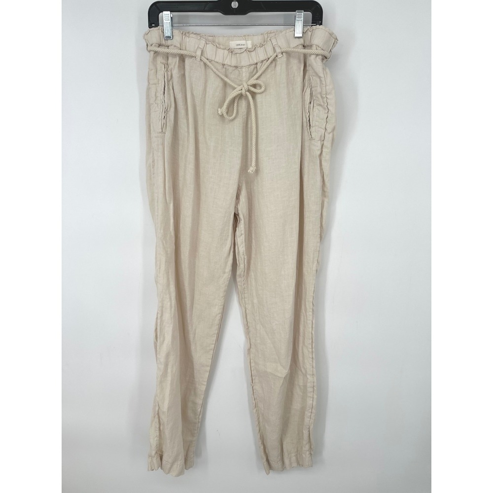 C & C California Linen Taper Pants Women XL Beige Rope Belt Coastal Casual Beach